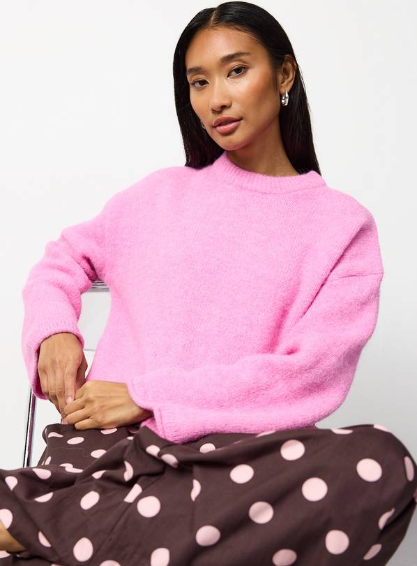 Pale Pink Crew Neck Knitted Jumper M